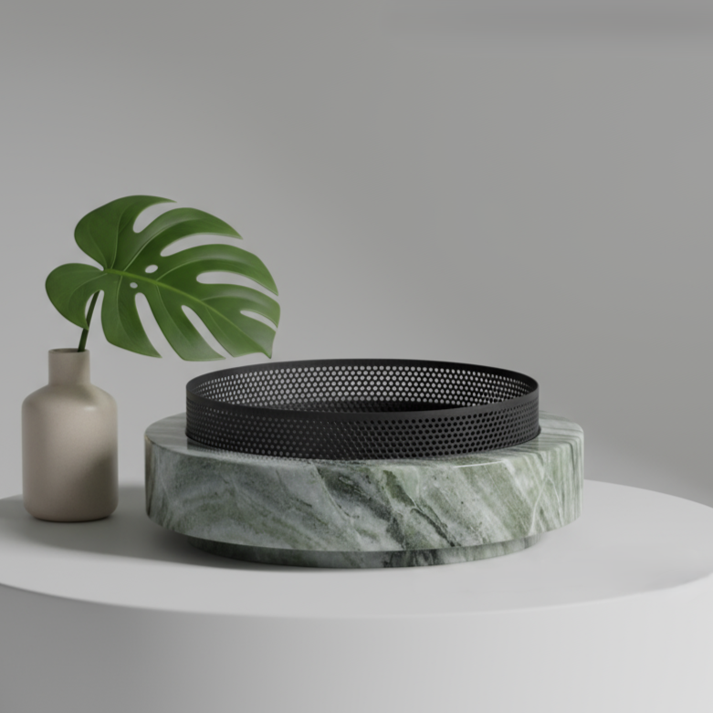 Aurore Marble Stone Planter with Metal Rim – 20x7 cm