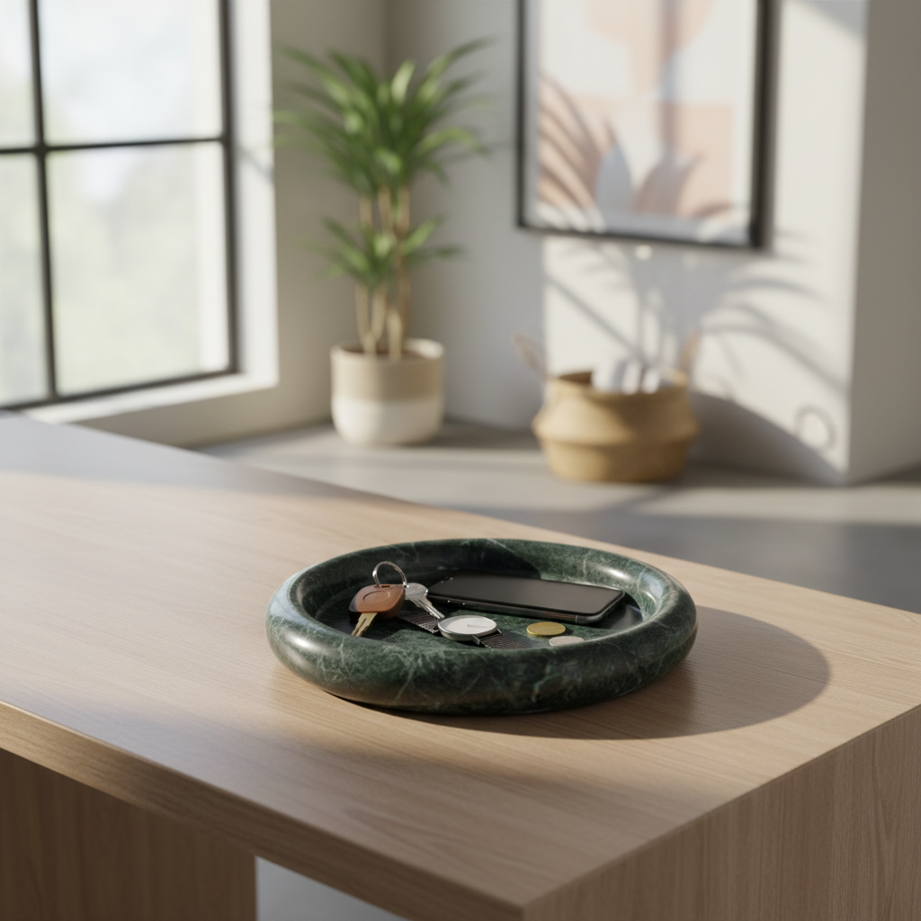 Valente Marble Round Tray – Handcrafted Solid Stone Dish