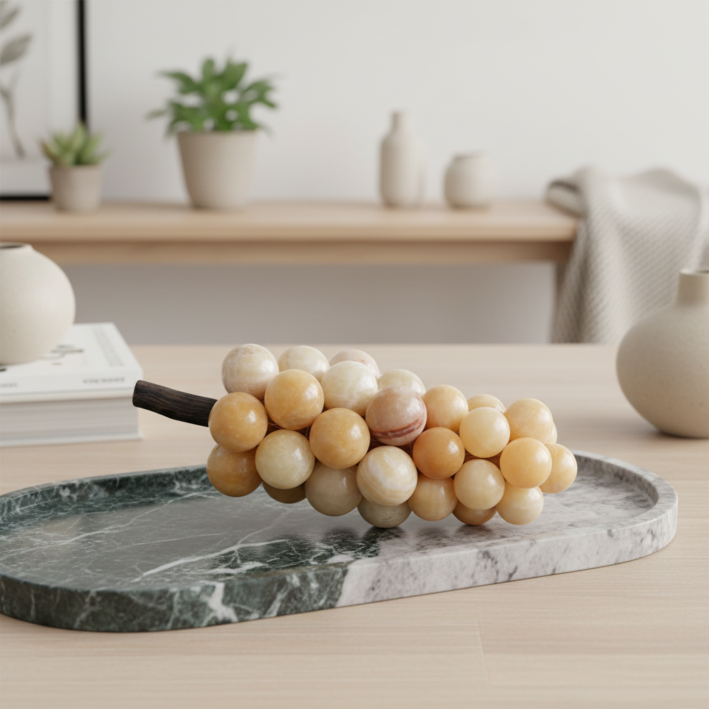 Artisan Marble Grape Cluster Ornament – 1.2kg Solid Stone Decorative Accent