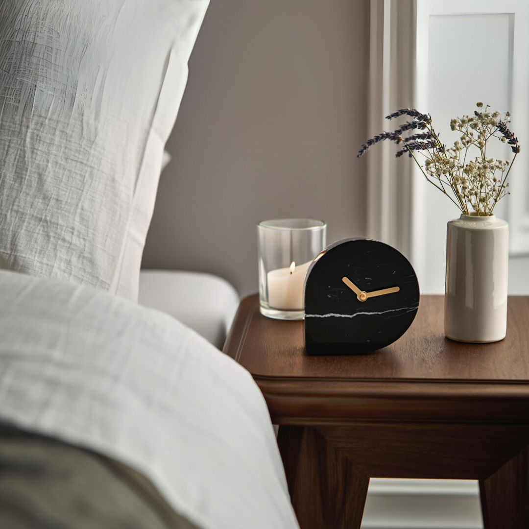 Noctis Black Marble Desk Clock