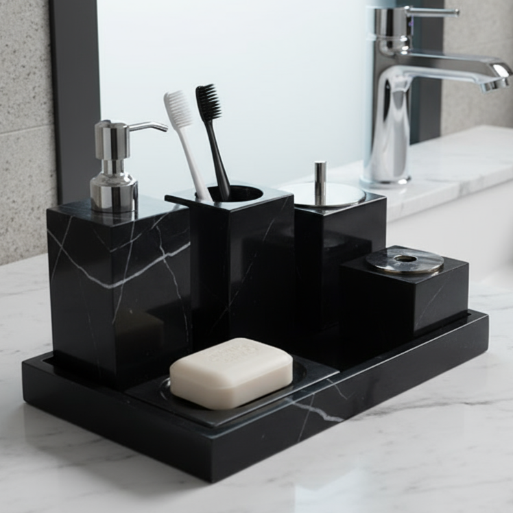 Marble Bathroom Set 6-Piece | Luxury Solid Stone
