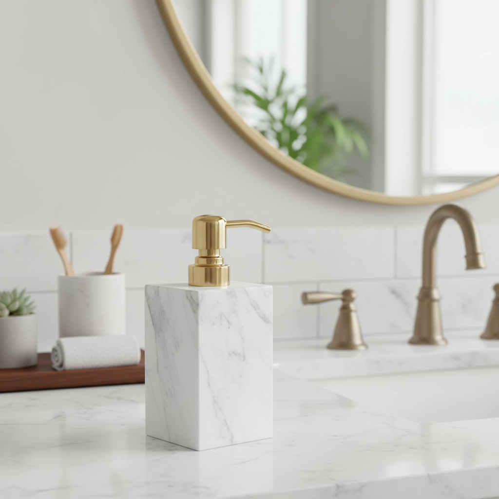 Aurora Marble Soap Dispenser – Solid Stone with Metal Pump