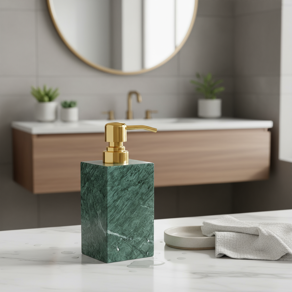 Aurora Marble Soap Dispenser – Solid Stone with Metal Pump