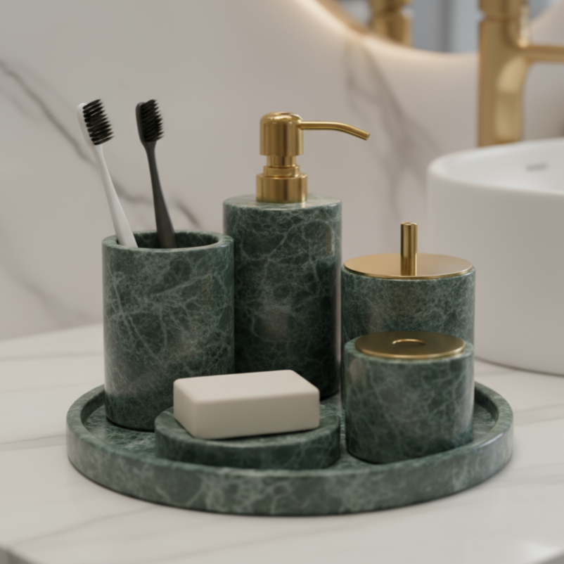 Marble Bathroom Set 6-Piece | Luxury Solid Stone
