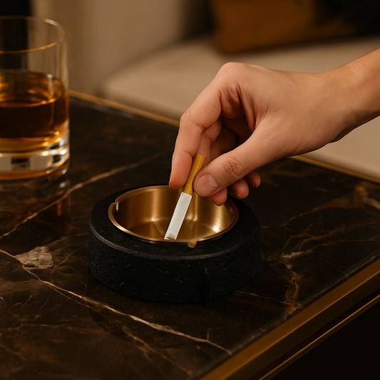 Volcanic Luxe Round Marble Ashtray – Solid Stone with Brushed Steel Insert (1.4kg)