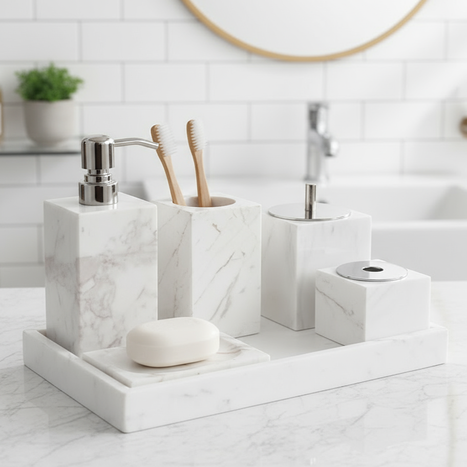 Marble Bathroom Set 6-Piece | Luxury Solid Stone