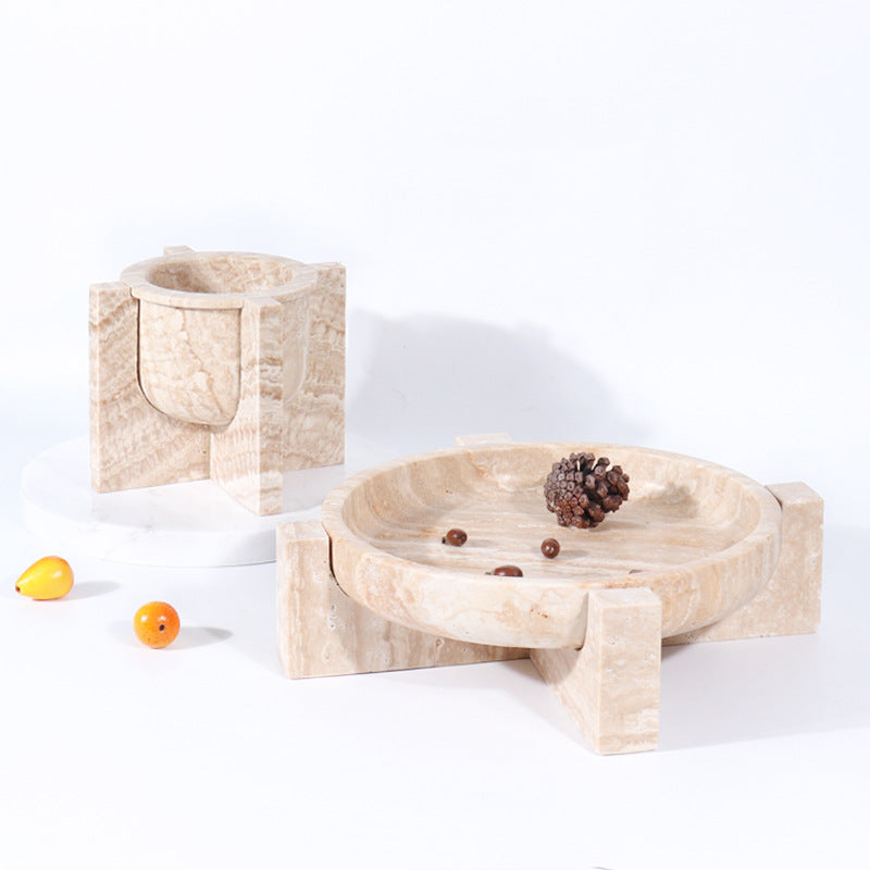 Aurum Travertine Fruit Tray – Solid Stone Centerpiece