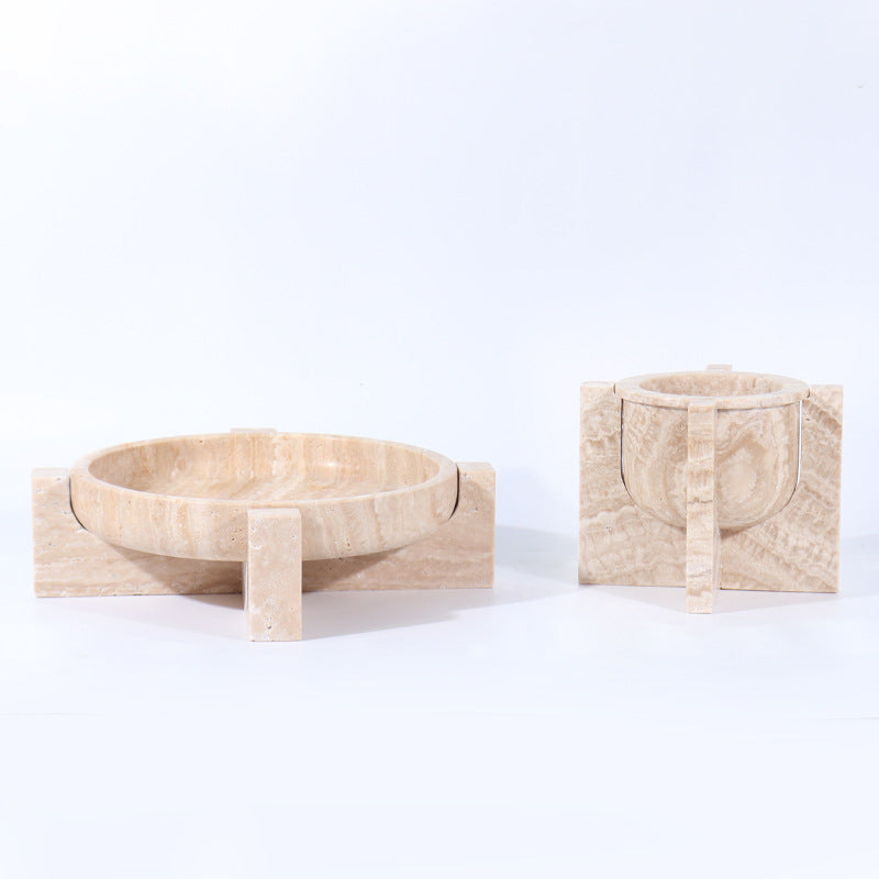Aurum Travertine Fruit Tray – Solid Stone Centerpiece