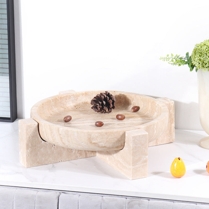 Aurum Travertine Fruit Tray – Solid Stone Centerpiece