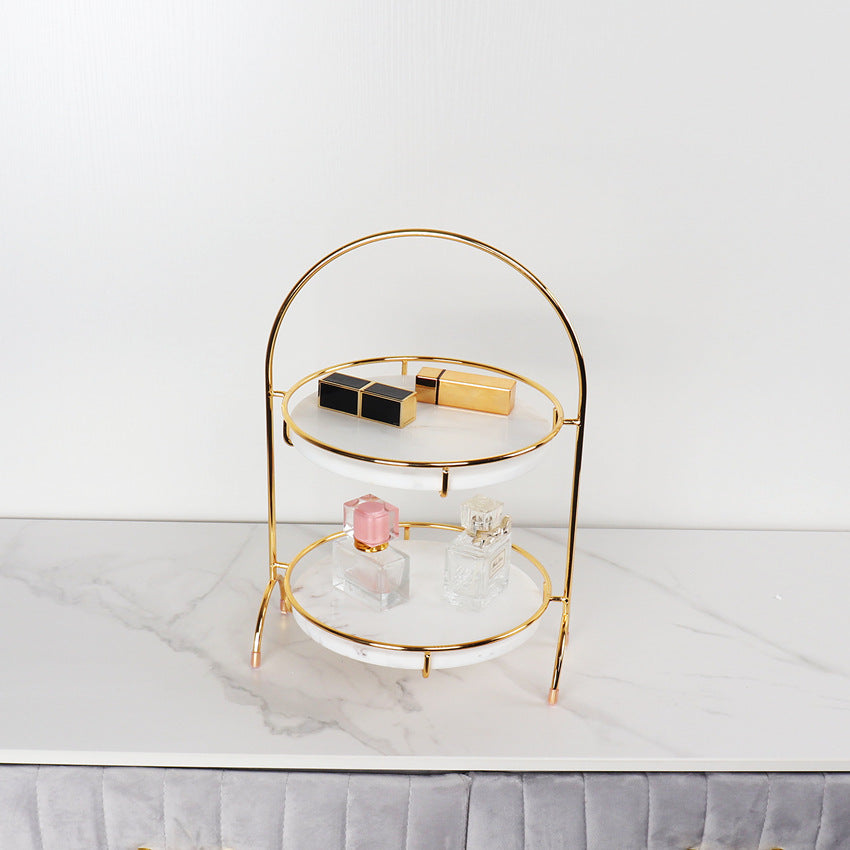 Aurora Round Marble Double Tray with Arched Handle