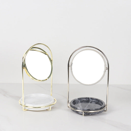 Elegant Marble Vanity Mirror with Tray – Dual-Tone Metal Finish