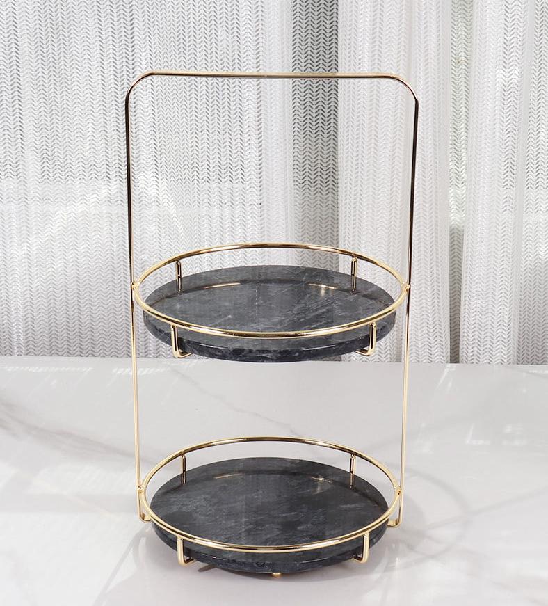 Maravilla Round Marble Double Tray with Handle