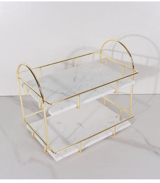 Luxury Rectangular Marble Double Tray with Handles