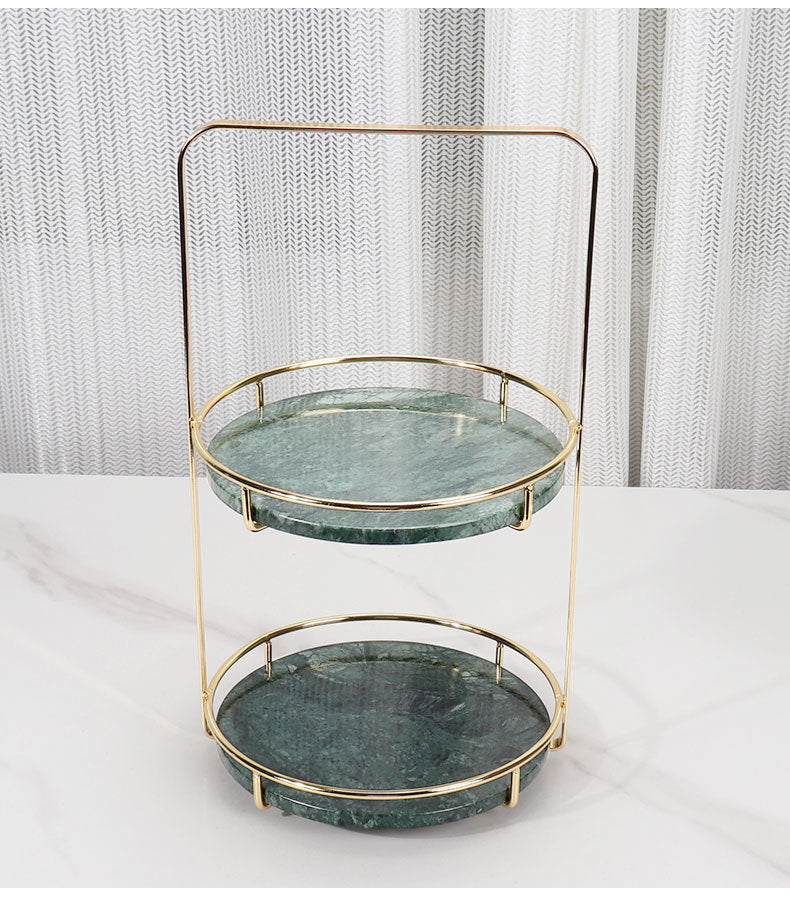 Maravilla Round Marble Double Tray with Handle