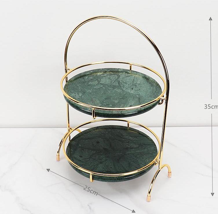 Aurora Round Marble Double Tray with Arched Handle