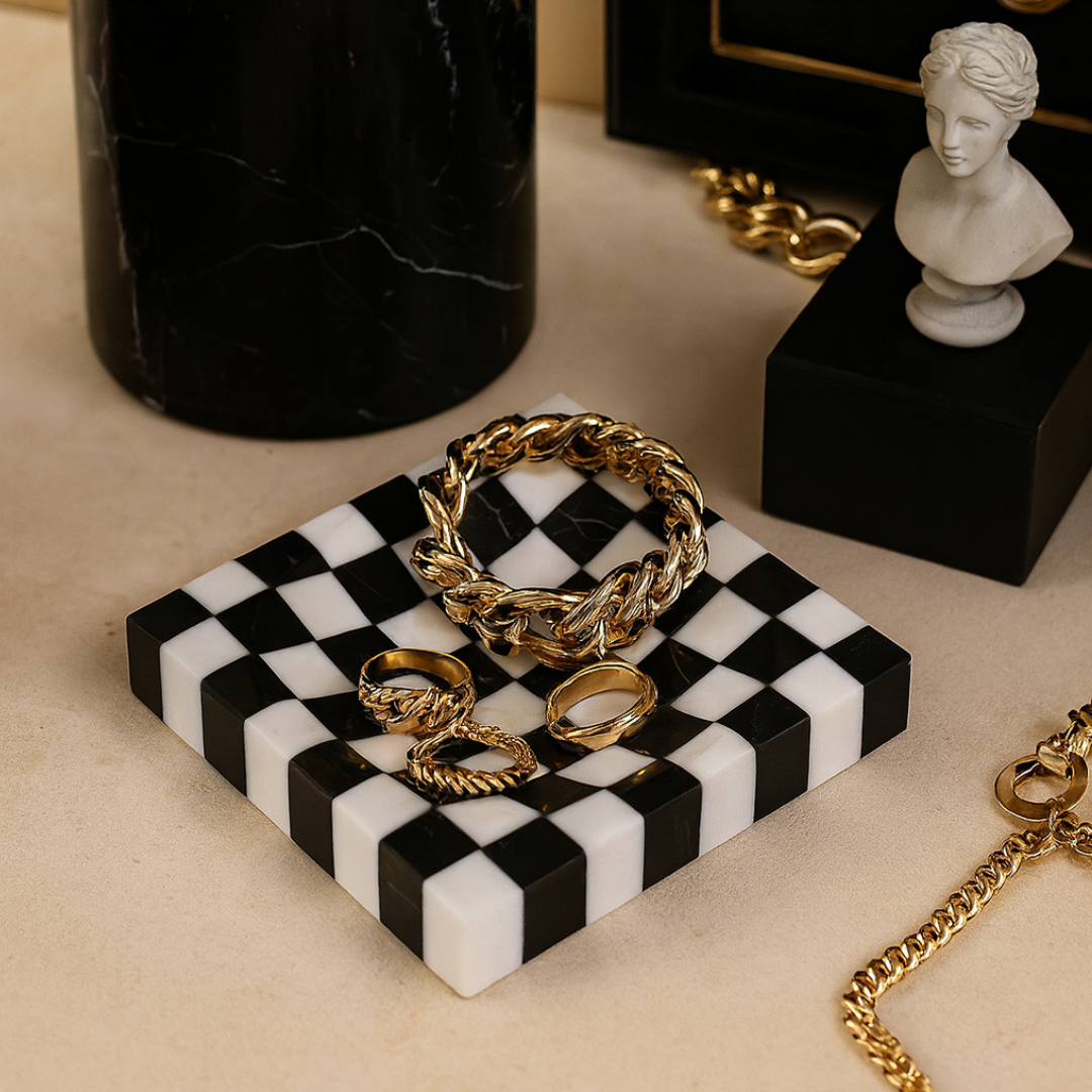 Checkered Marble Jewelry Tray