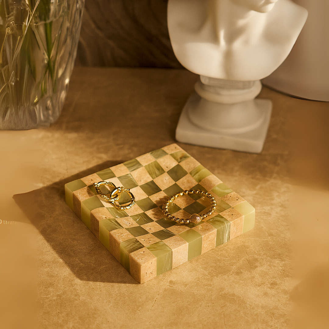 Checkered Marble Jewelry Tray