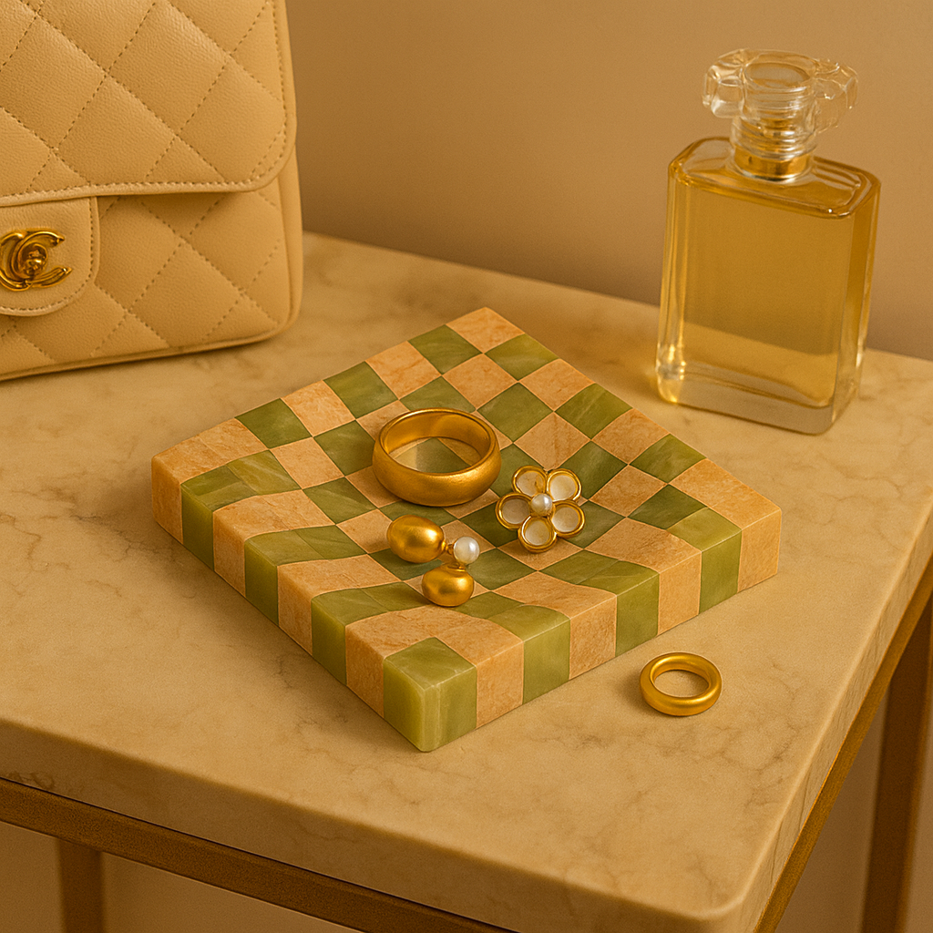 Checkered Marble Jewelry Tray