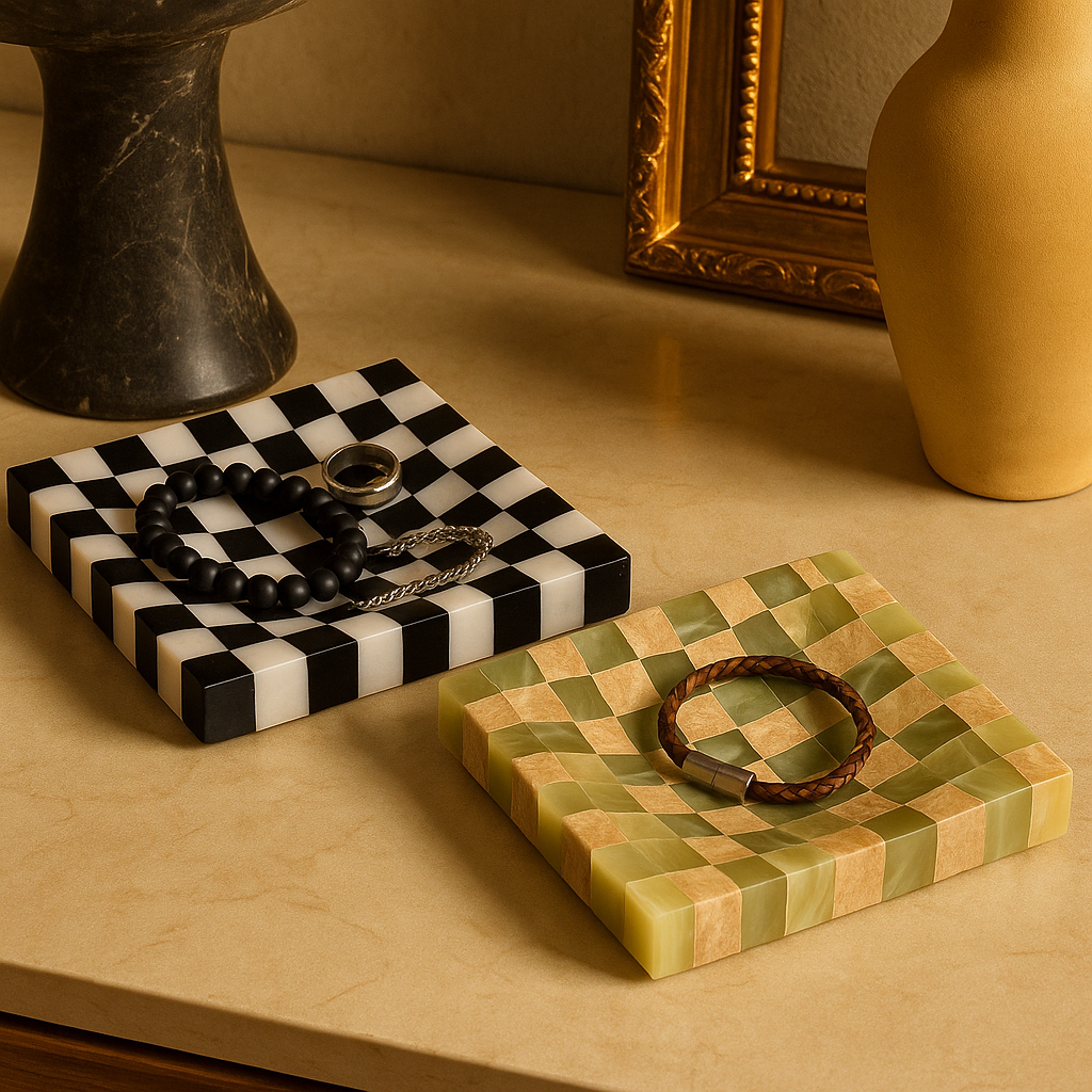 Checkered Marble Jewelry Tray