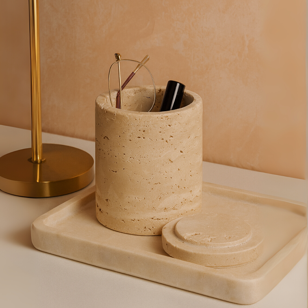 Cylindrical Travertine Jewelry Box