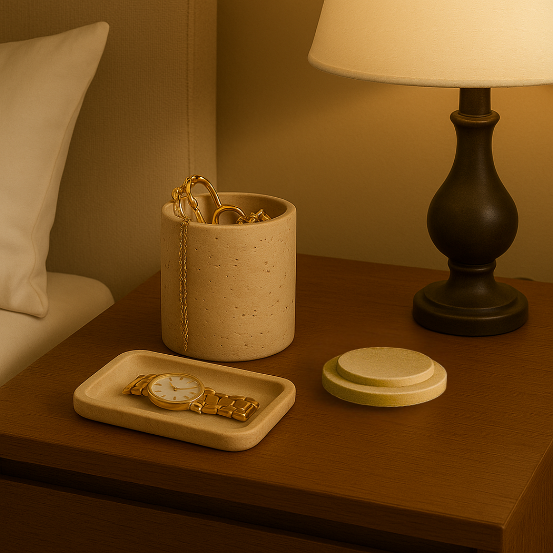 Cylindrical Travertine Jewelry Box
