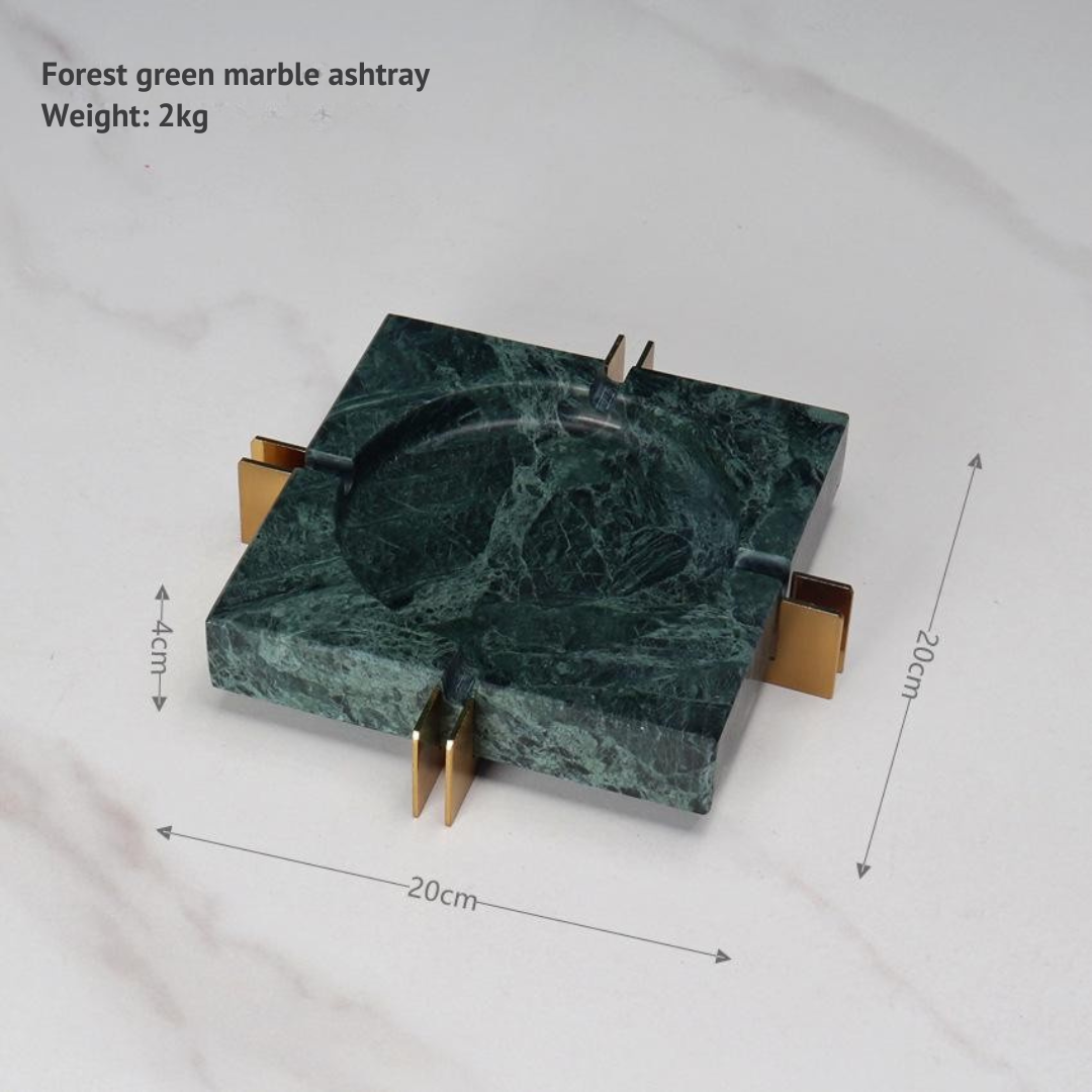 Modern Luxe Square Marble Ashtray – Solid Stone with Brass Accents (2kg)