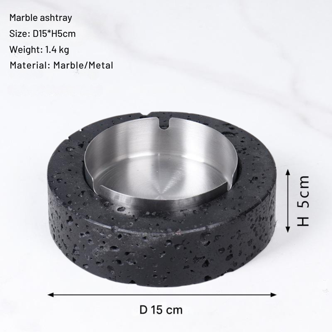 Volcanic Luxe Round Marble Ashtray – Solid Stone with Brushed Steel Insert (1.4kg)