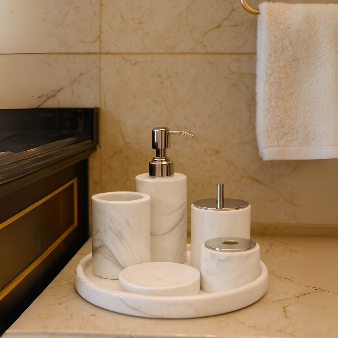 Luxury 6-Piece Marble Bathroom Set – Solid Stone