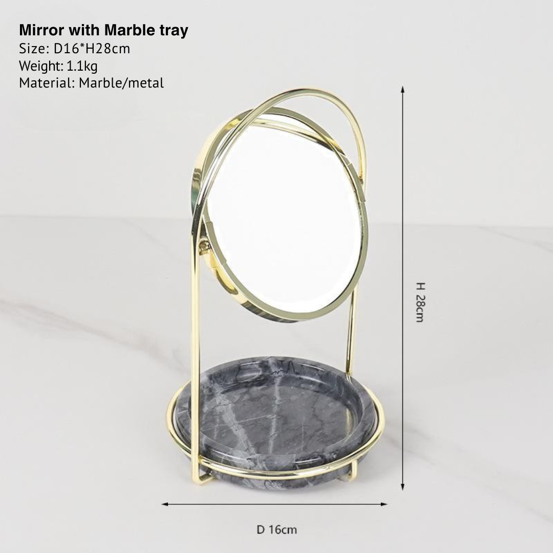 Elegant Marble Vanity Mirror with Tray – Dual-Tone Metal Finish