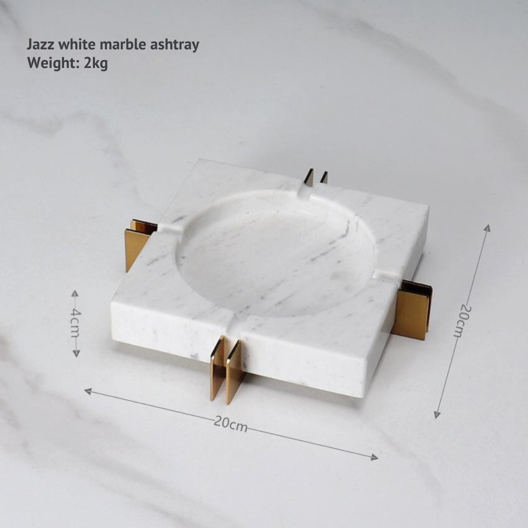 Modern Luxe Square Marble Ashtray – Solid Stone with Brass Accents (2kg)