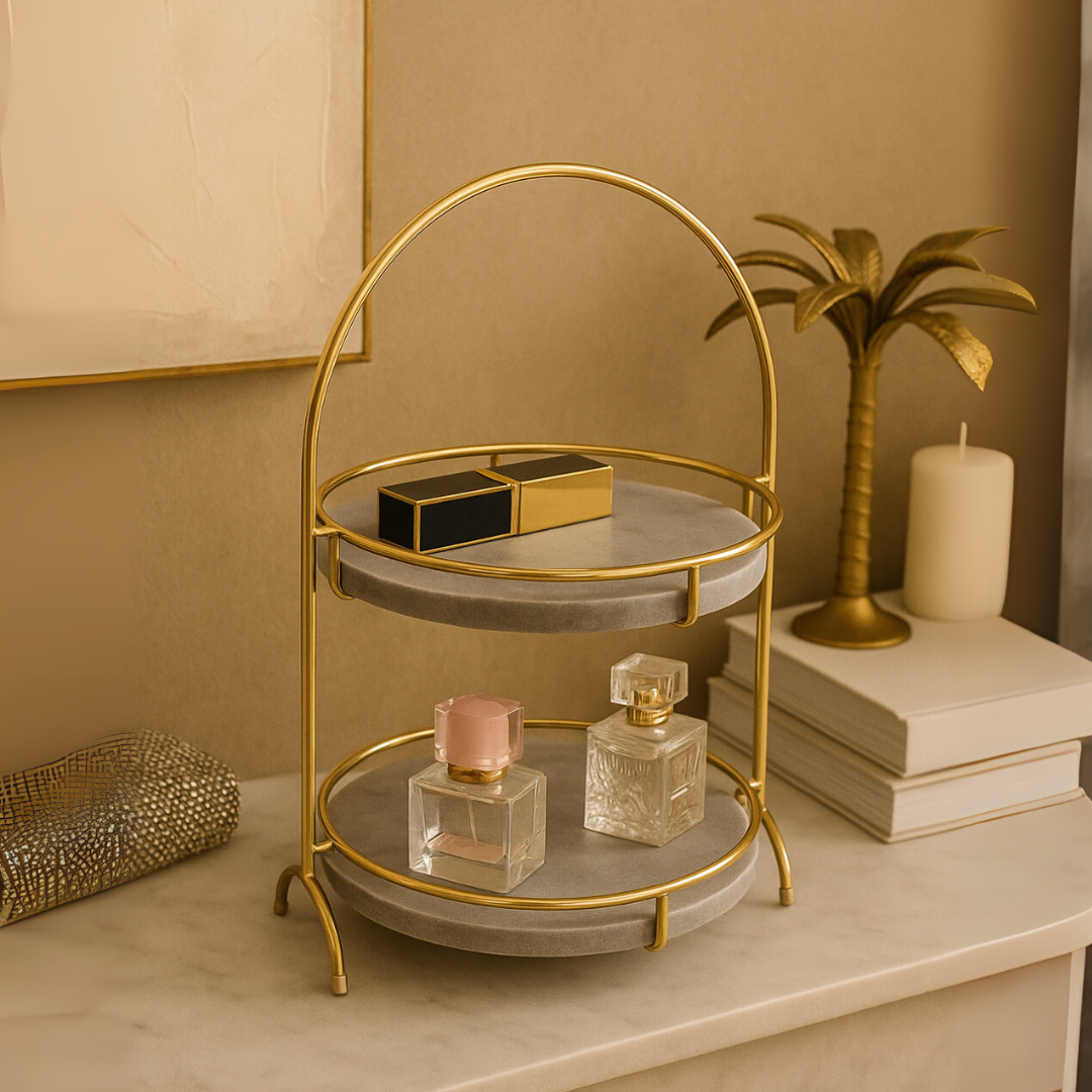 Aurora Round Marble Double Tray with Arched Handle