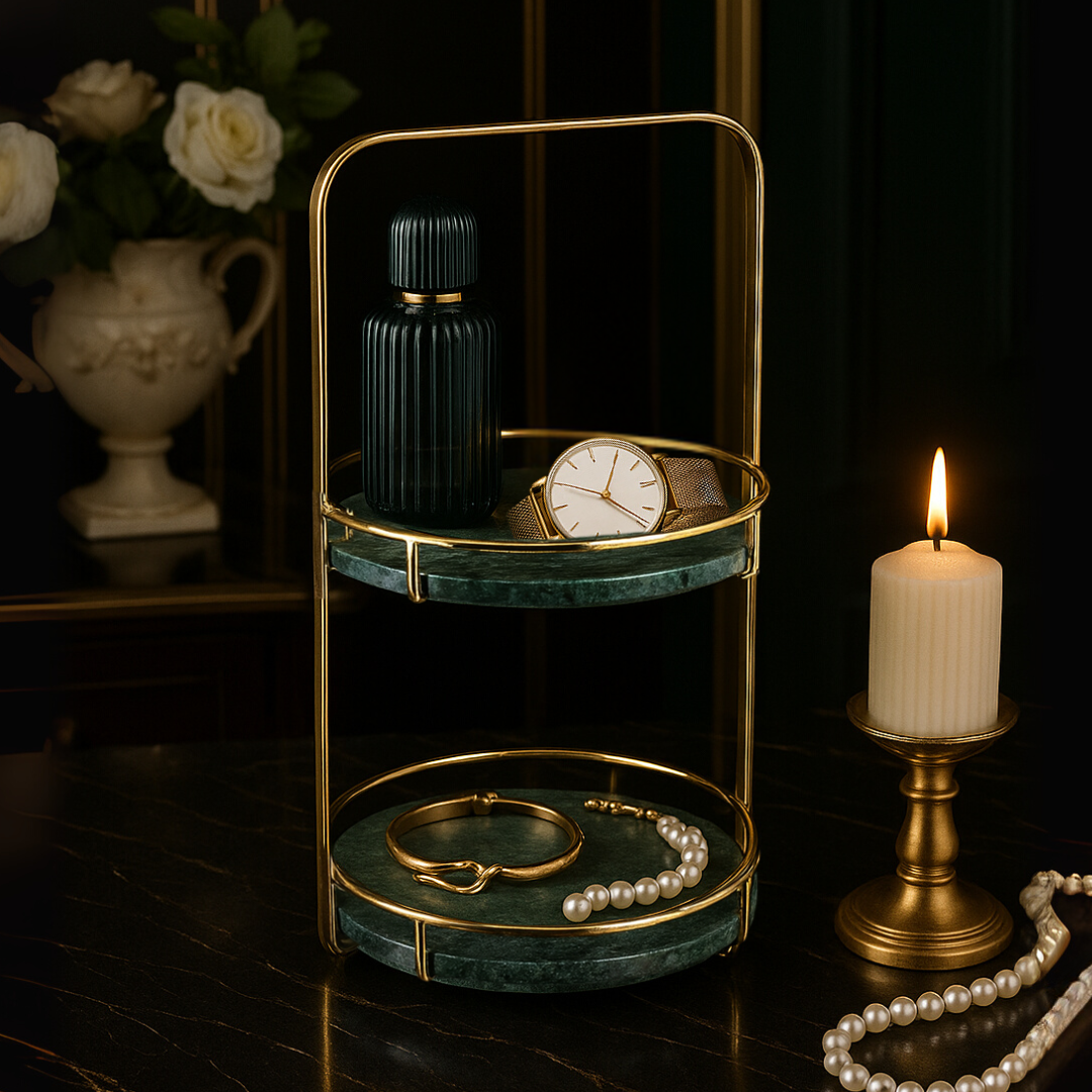 Maravilla Round Marble Double Tray with Handle