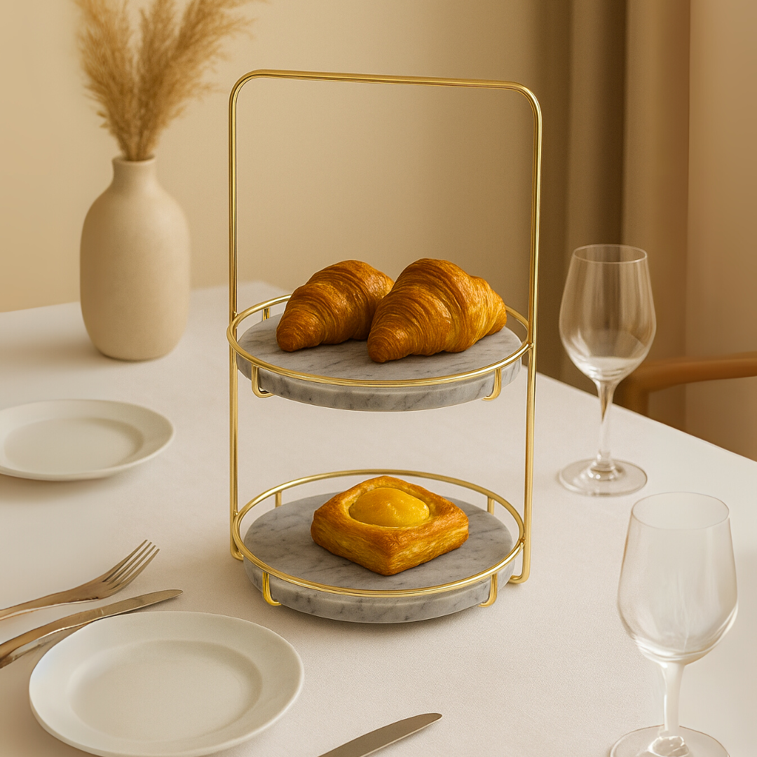 Maravilla Round Marble Double Tray with Handle