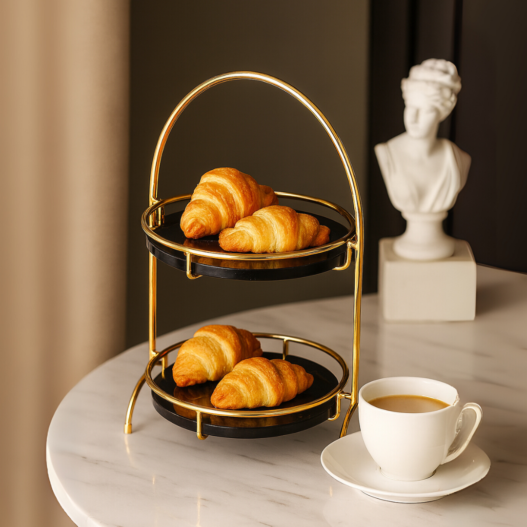 Aurora Round Marble Double Tray with Arched Handle