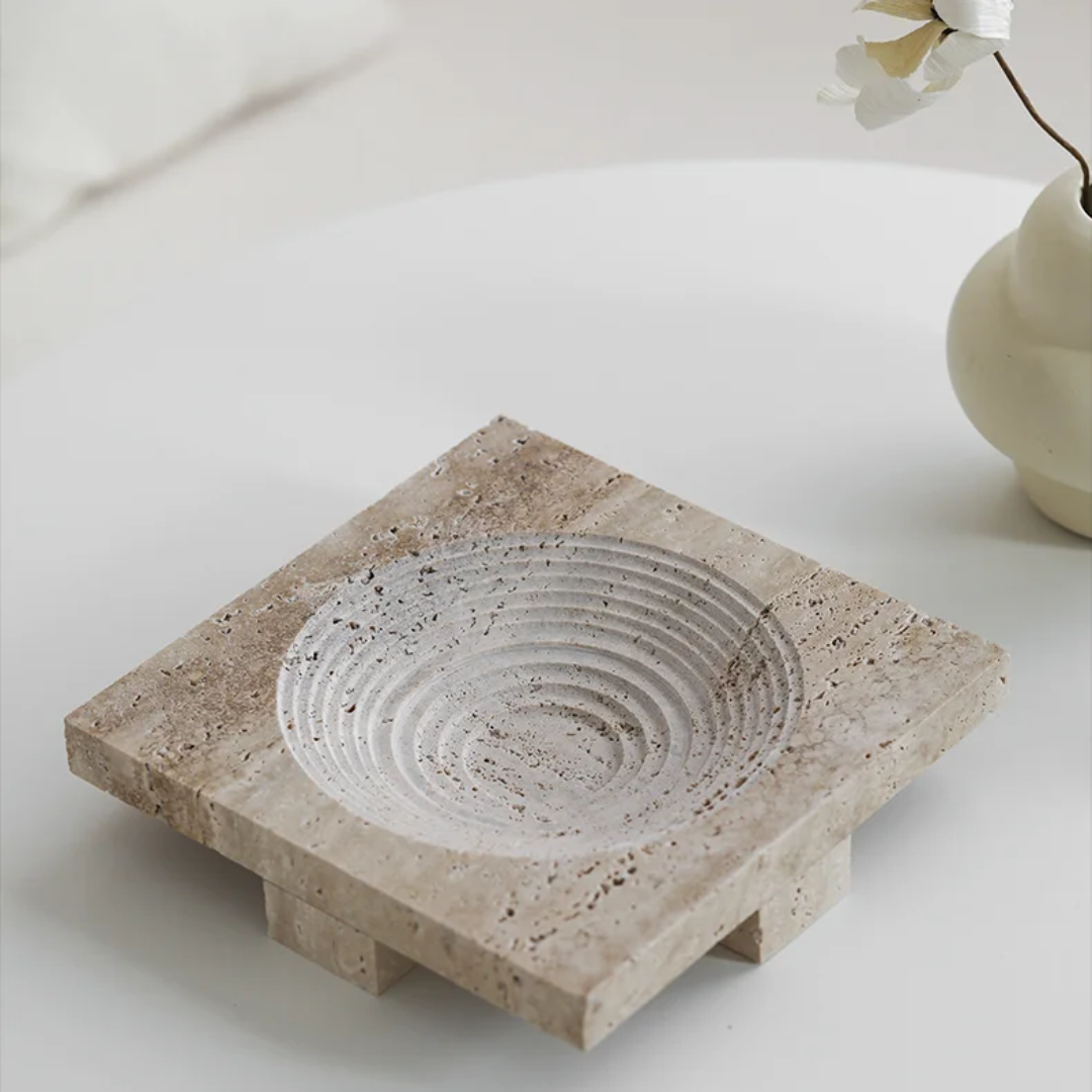 Vena Travertine Fruit Tray – Solid Carved Stone