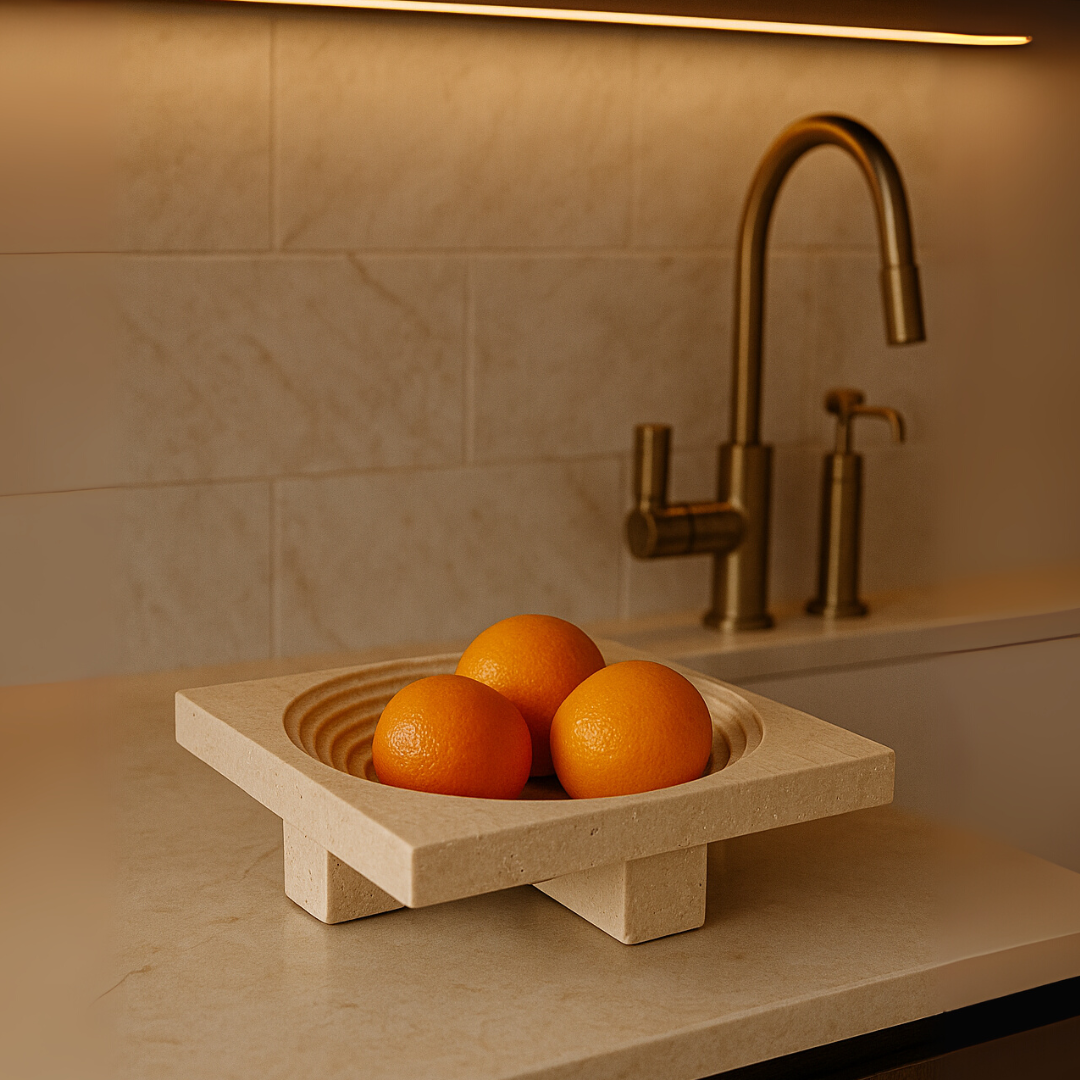 Vena Travertine Fruit Tray – Solid Carved Stone