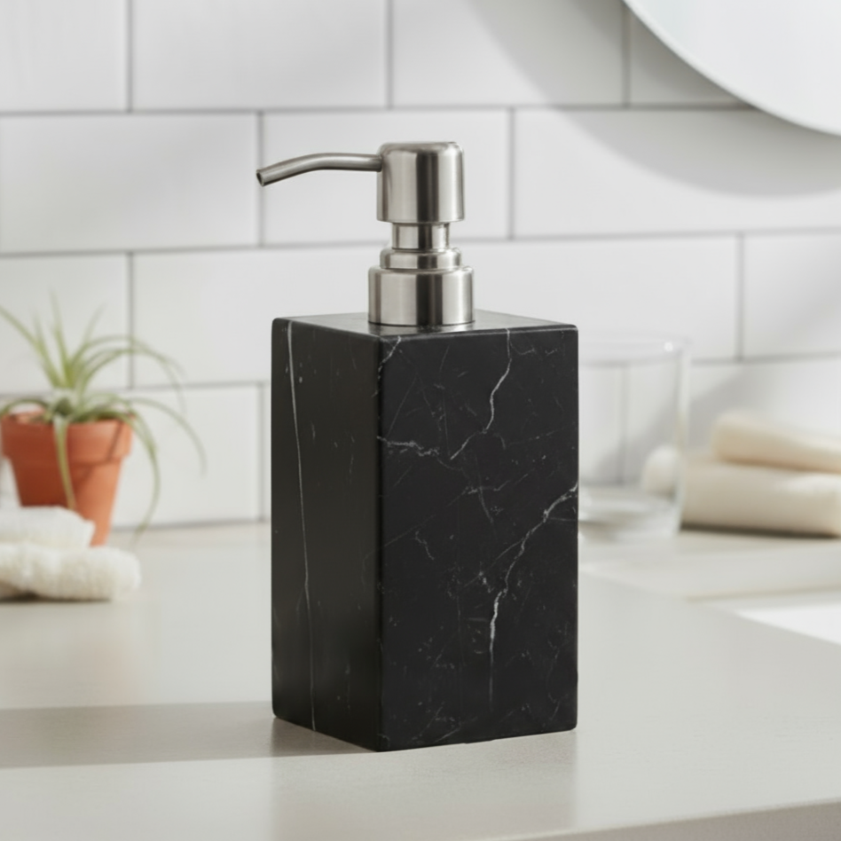 Aurora Marble Soap Dispenser – Solid Stone with Metal Pump