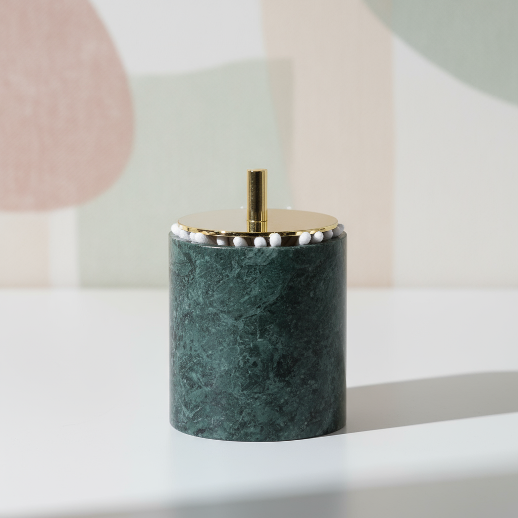 Luxury Solid Stone Marble Cotton Swab Canister