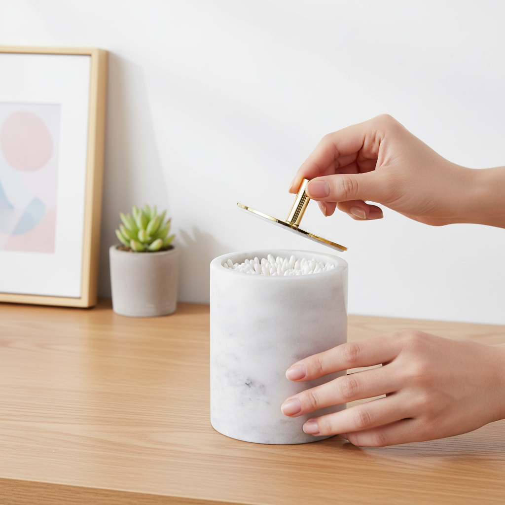 Luxury Solid Stone Marble Cotton Swab Canister