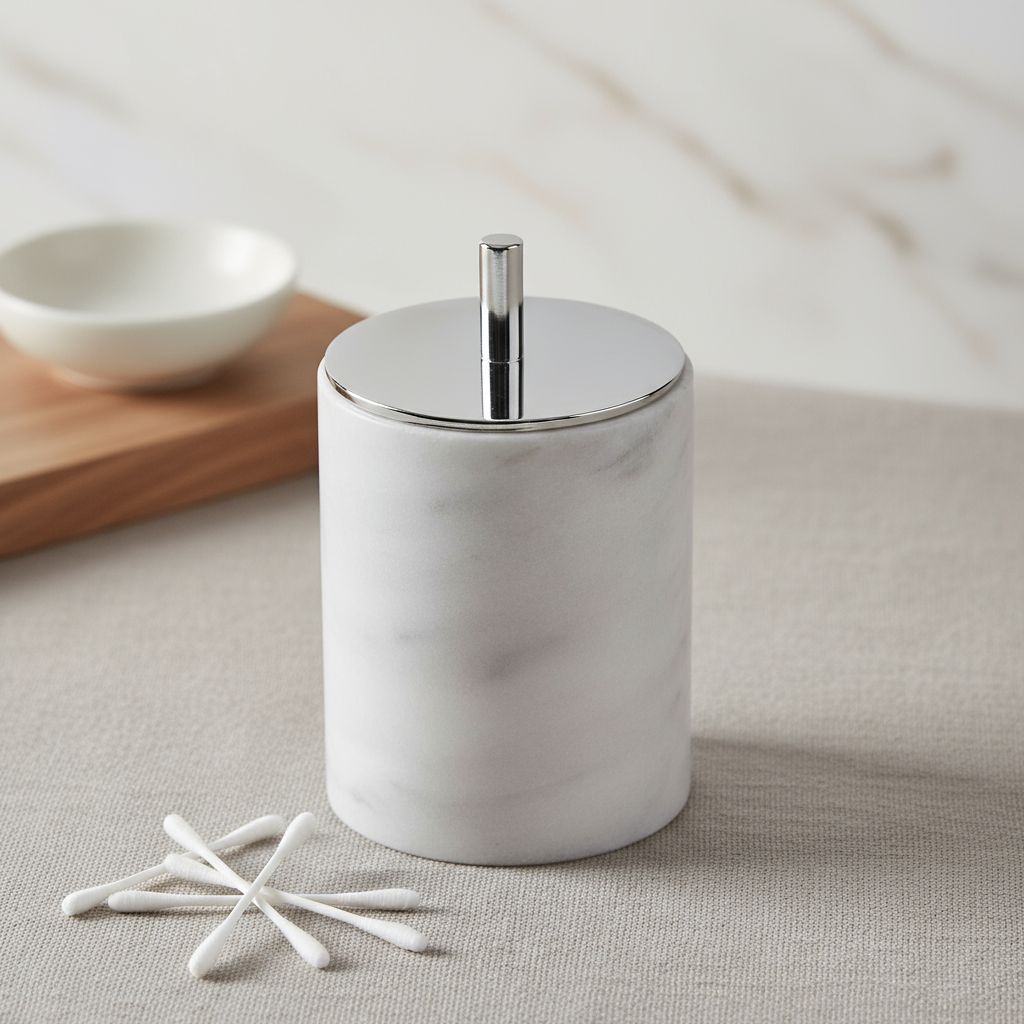 Luxury Solid Stone Marble Cotton Swab Canister