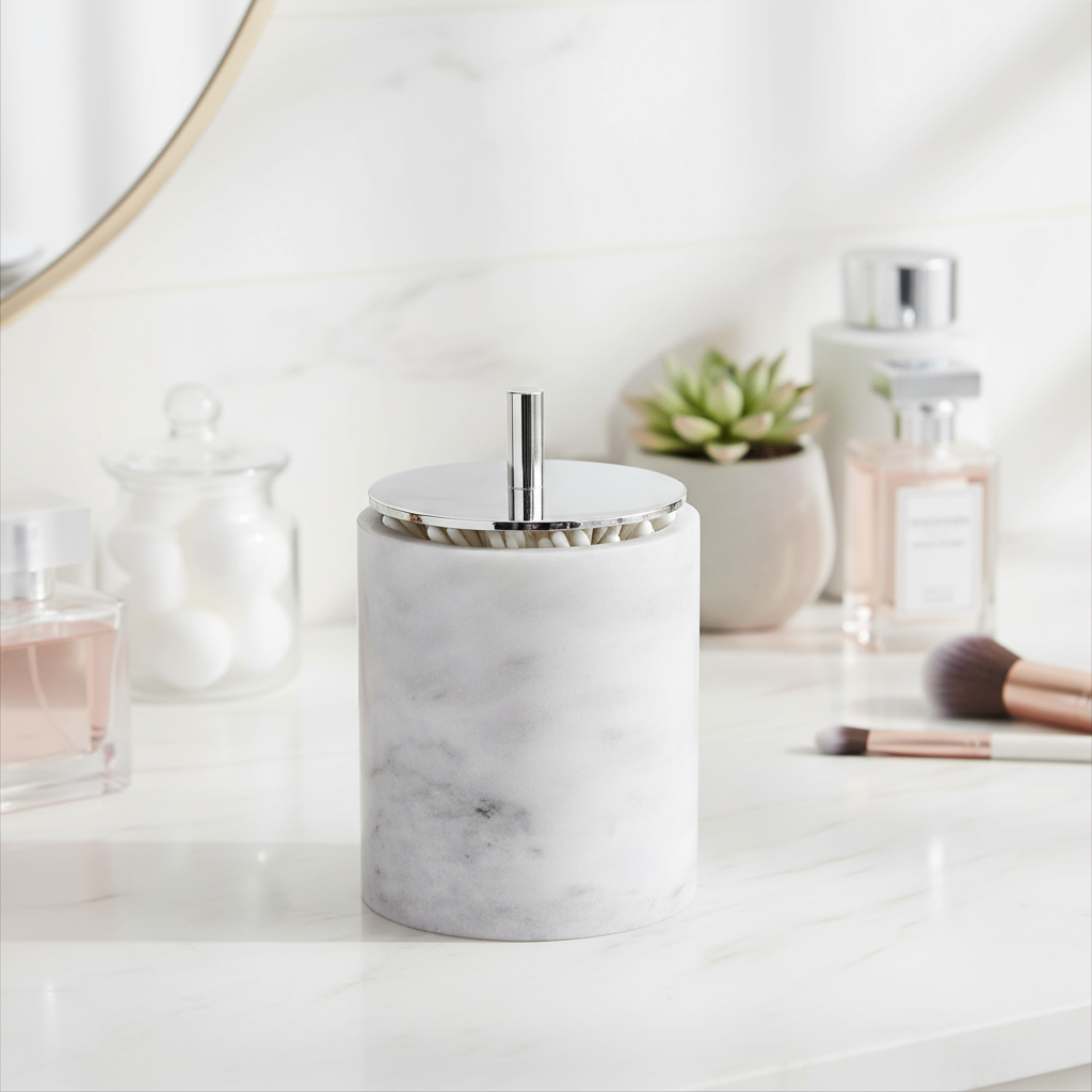 Luxury Solid Stone Marble Cotton Swab Canister