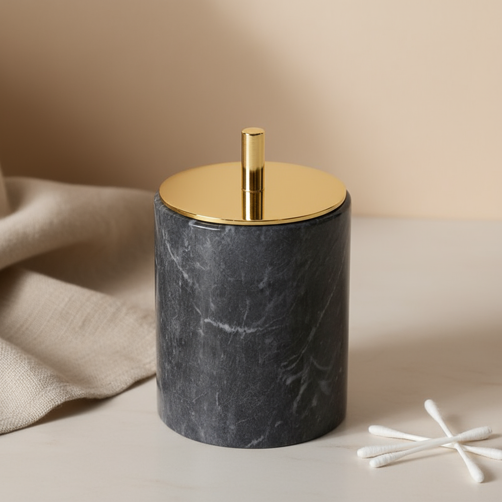 Luxury Solid Stone Marble Cotton Swab Canister