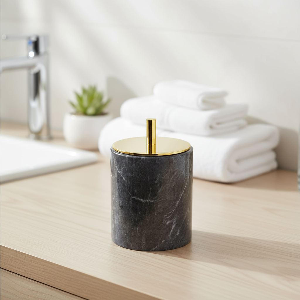 Luxury Solid Stone Marble Cotton Swab Canister