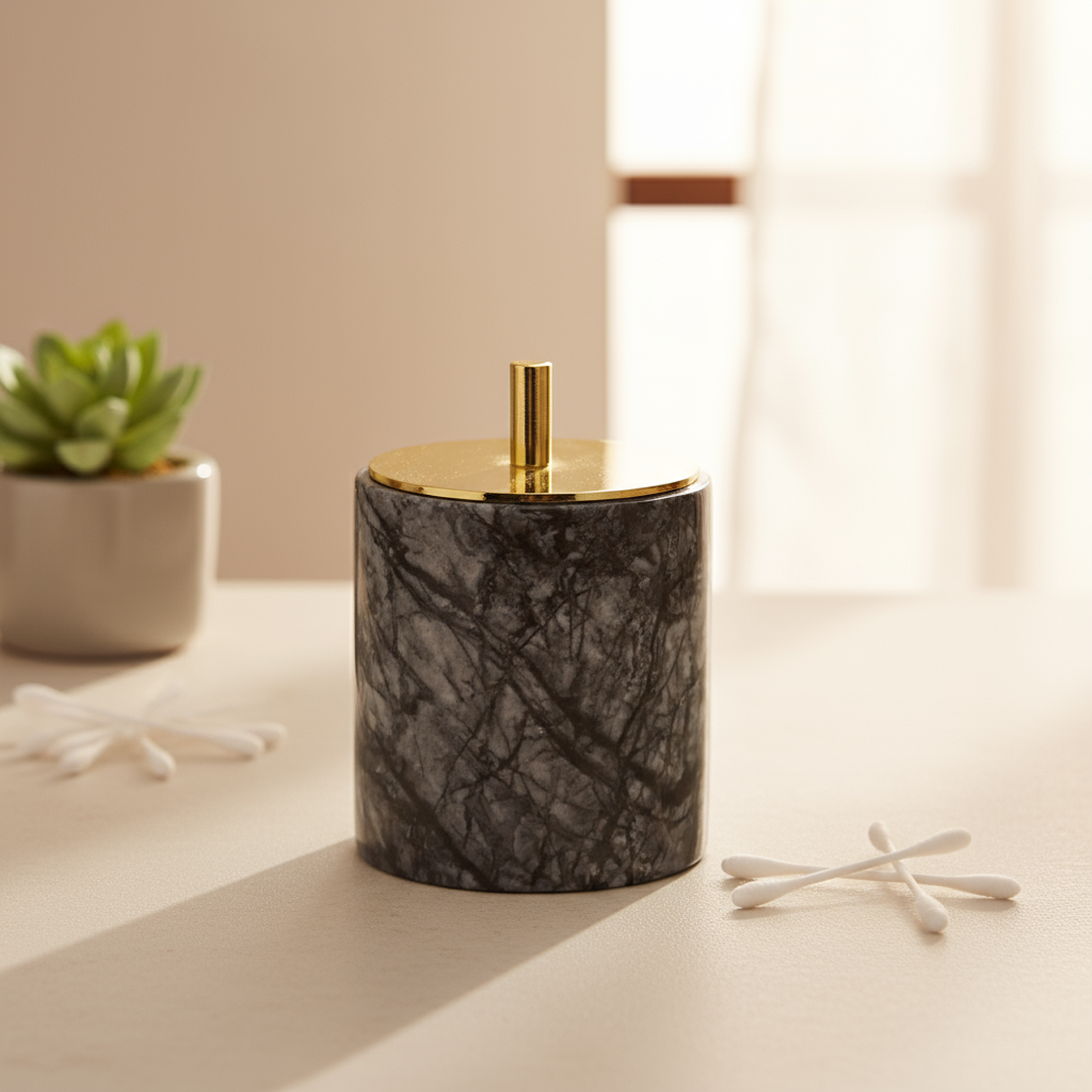 Luxury Solid Stone Marble Cotton Swab Canister