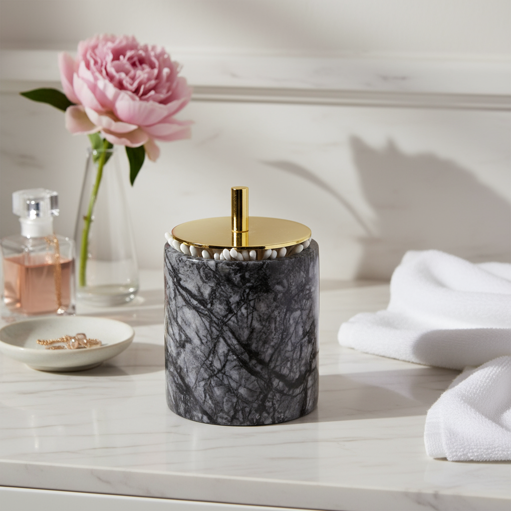 Luxury Solid Stone Marble Cotton Swab Canister