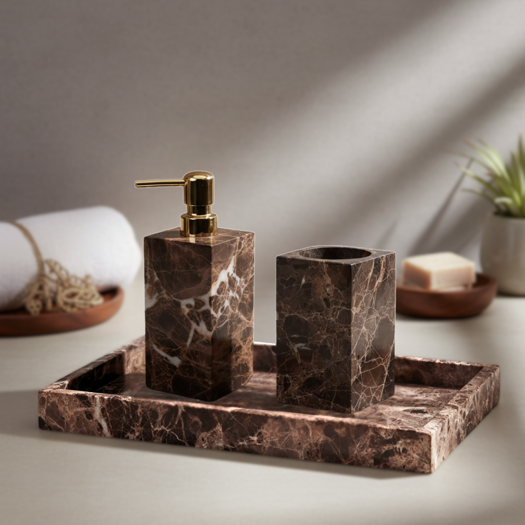 Noiré Dark Emperador Marble Bathroom Set