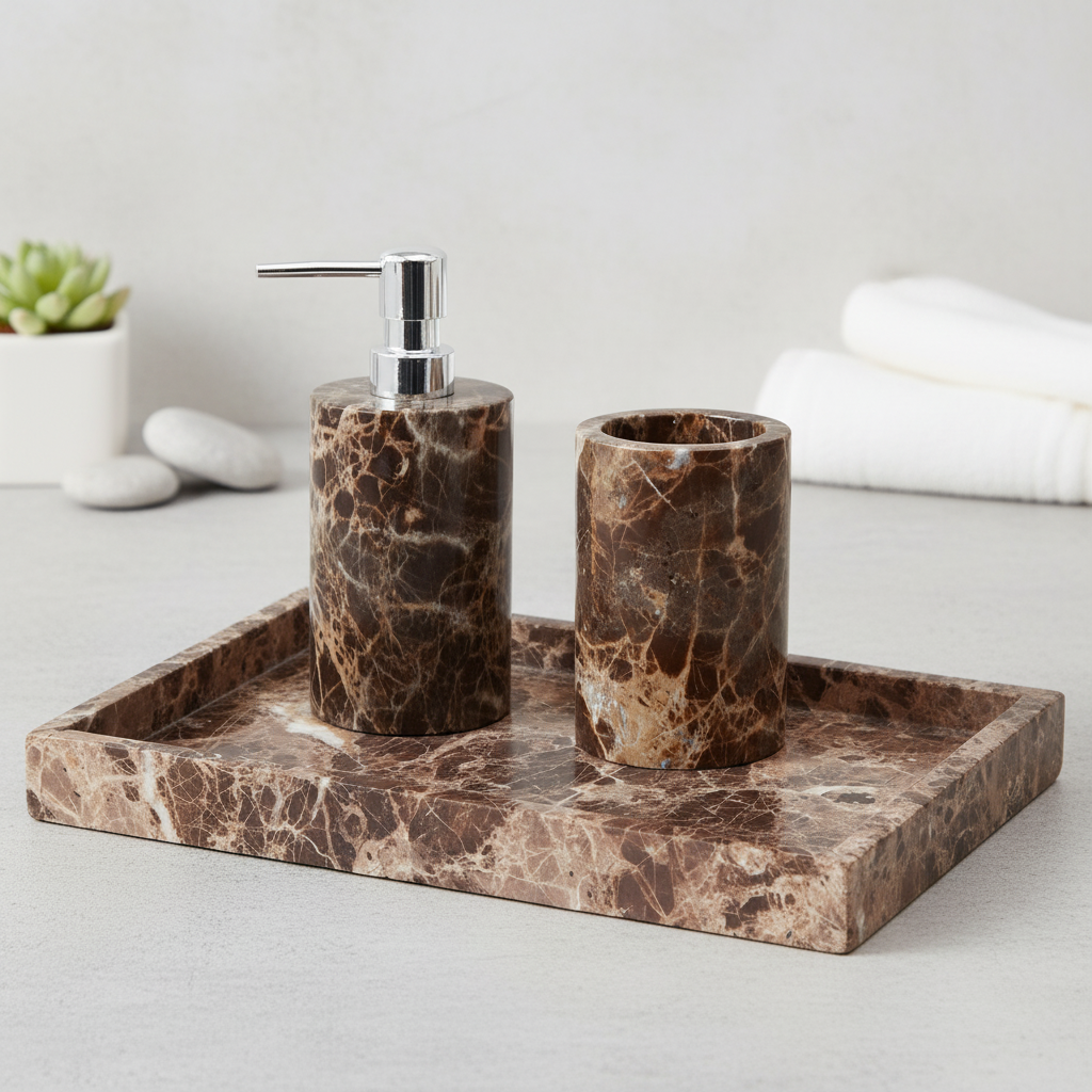 Valenza Dark Emperador Marble Bathroom Set