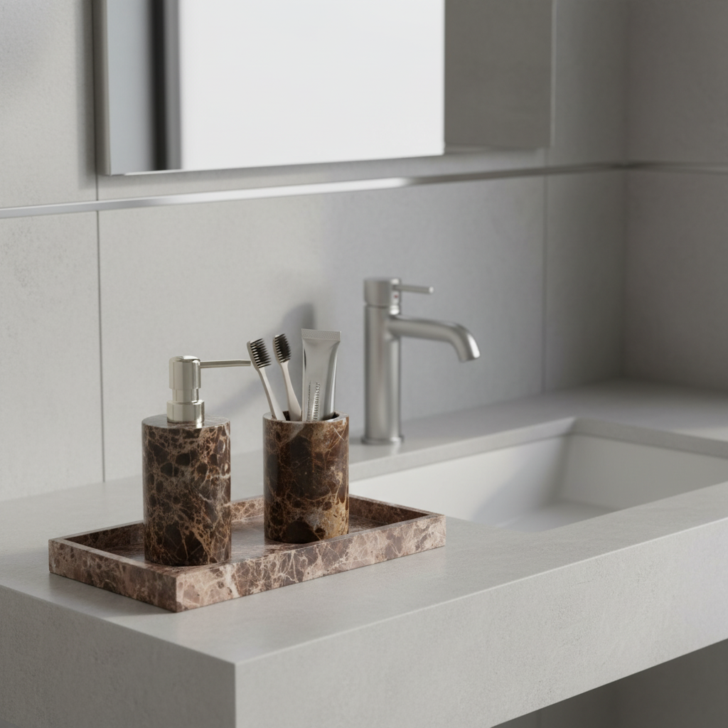 Valenza Dark Emperador Marble Bathroom Set