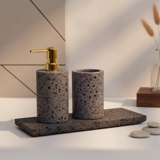 Sovana Grey Lava Stone Bathroom Set