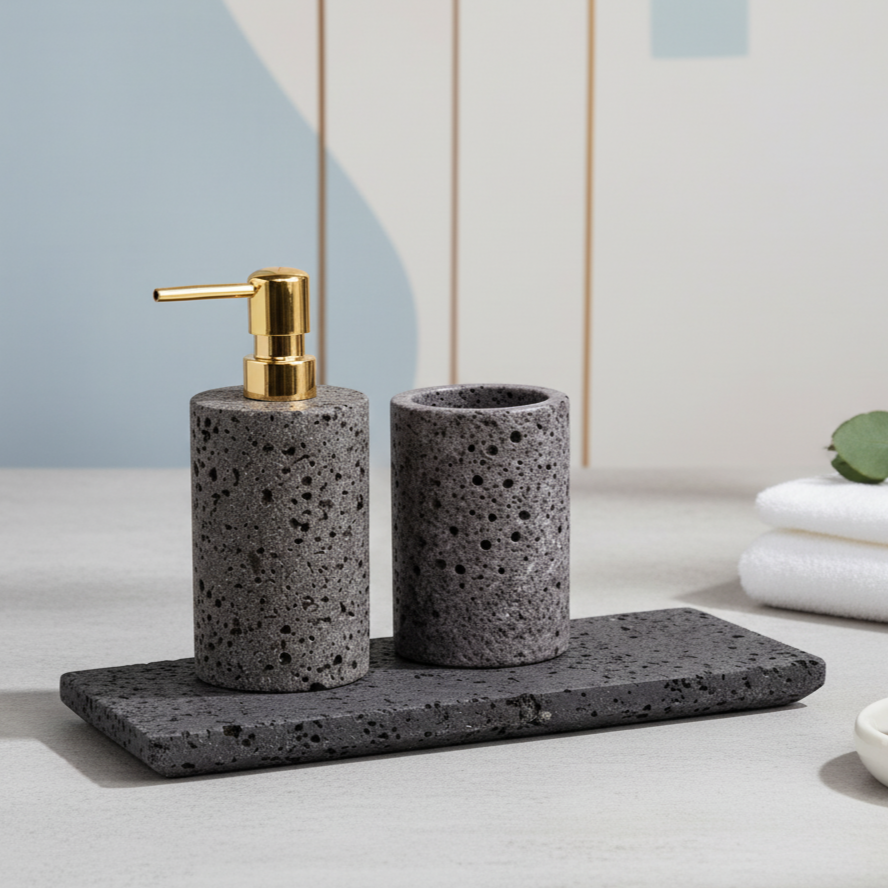 Sovana Grey Lava Stone Bathroom Set
